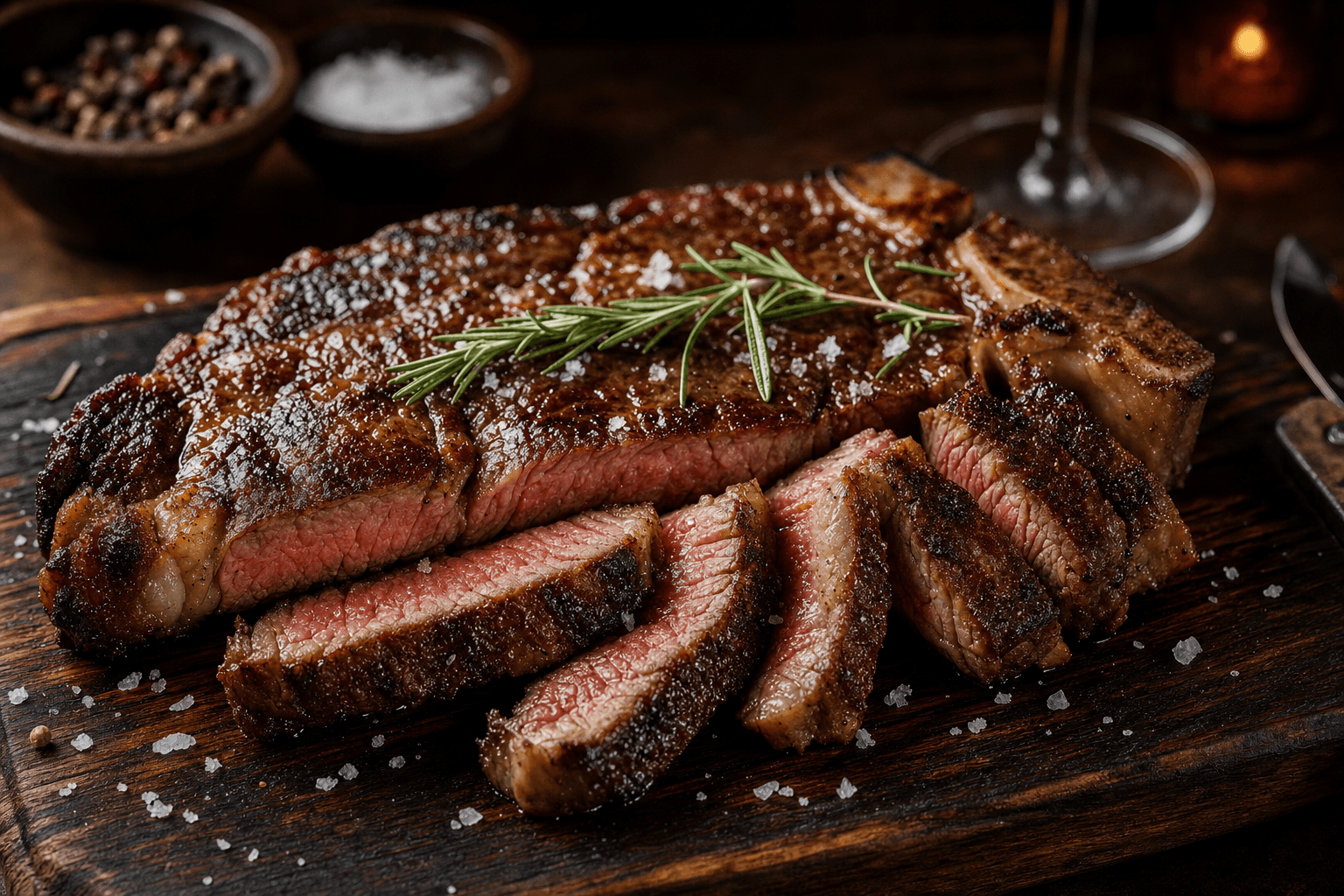 Prime ribeye steak seared with caramelized crust