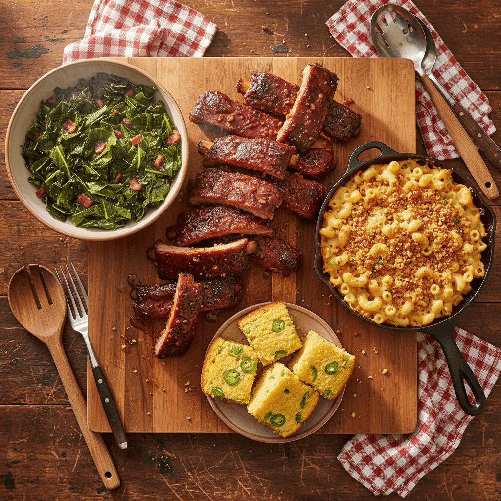 Grilled beef ribs with barbecue glaze and corn